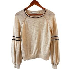 White + Warren Balloon Sleeve Sweater Womens Size M Beige Stripe Luxury